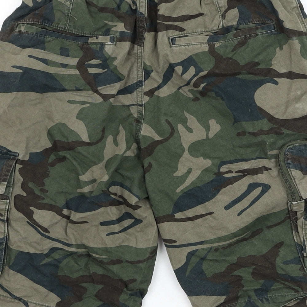 George Mens Green Camouflage Cotton Cargo Shorts Size XS L10 in Regular Drawstring