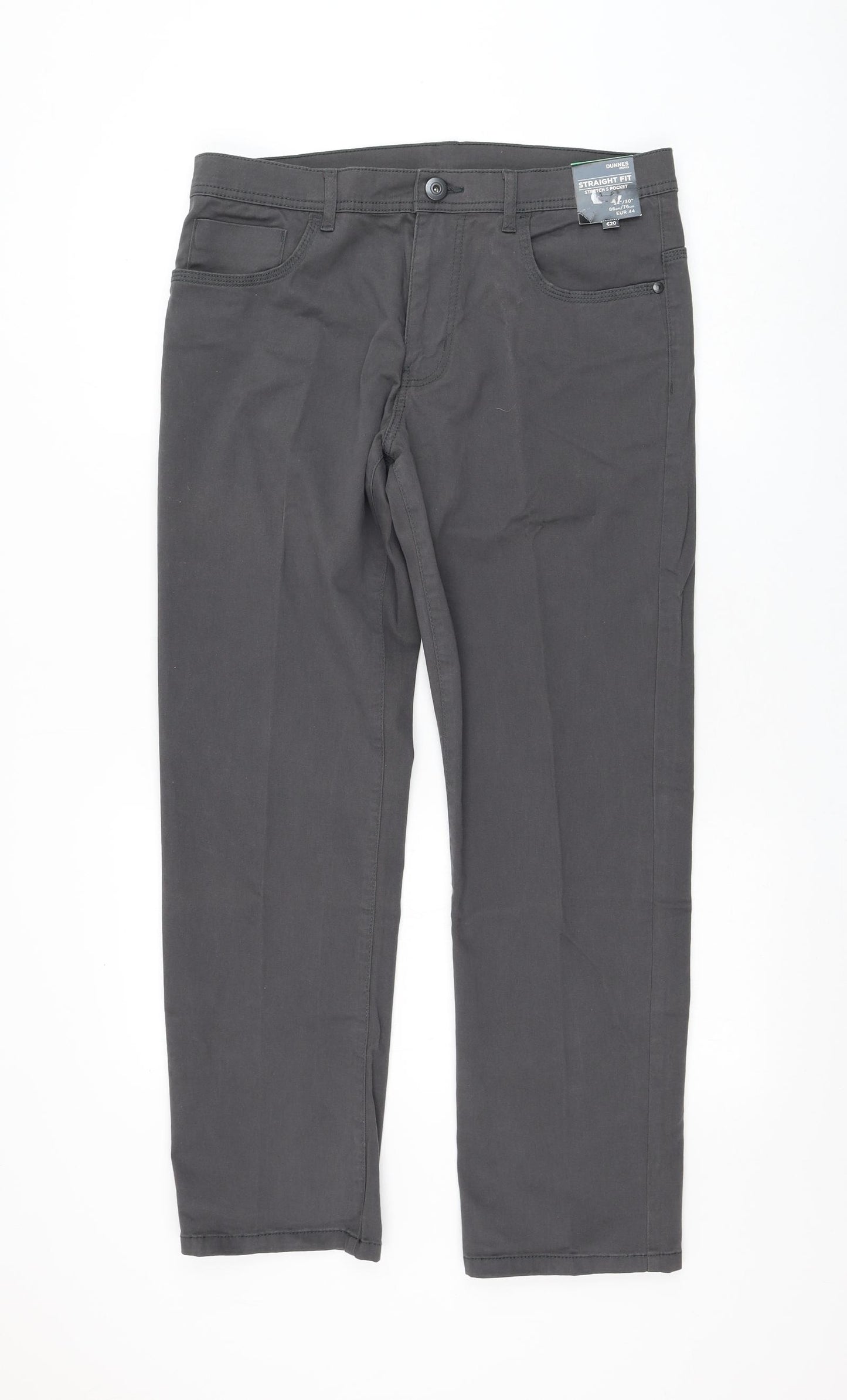 Dunnes Stores Mens Grey Cotton Trousers Size 34 in L28 in Regular Zip