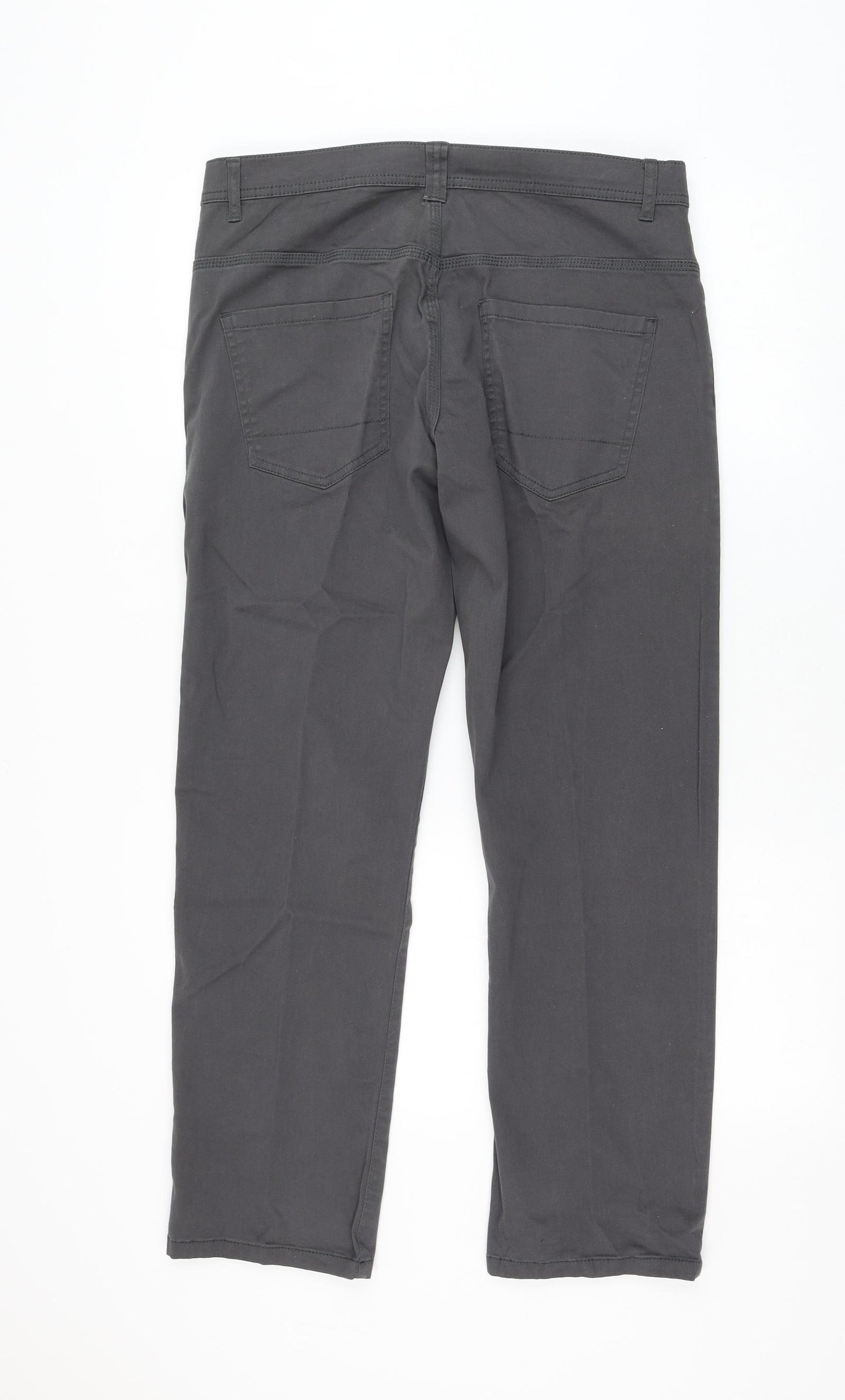 Dunnes Stores Mens Grey Cotton Trousers Size 34 in L28 in Regular Zip