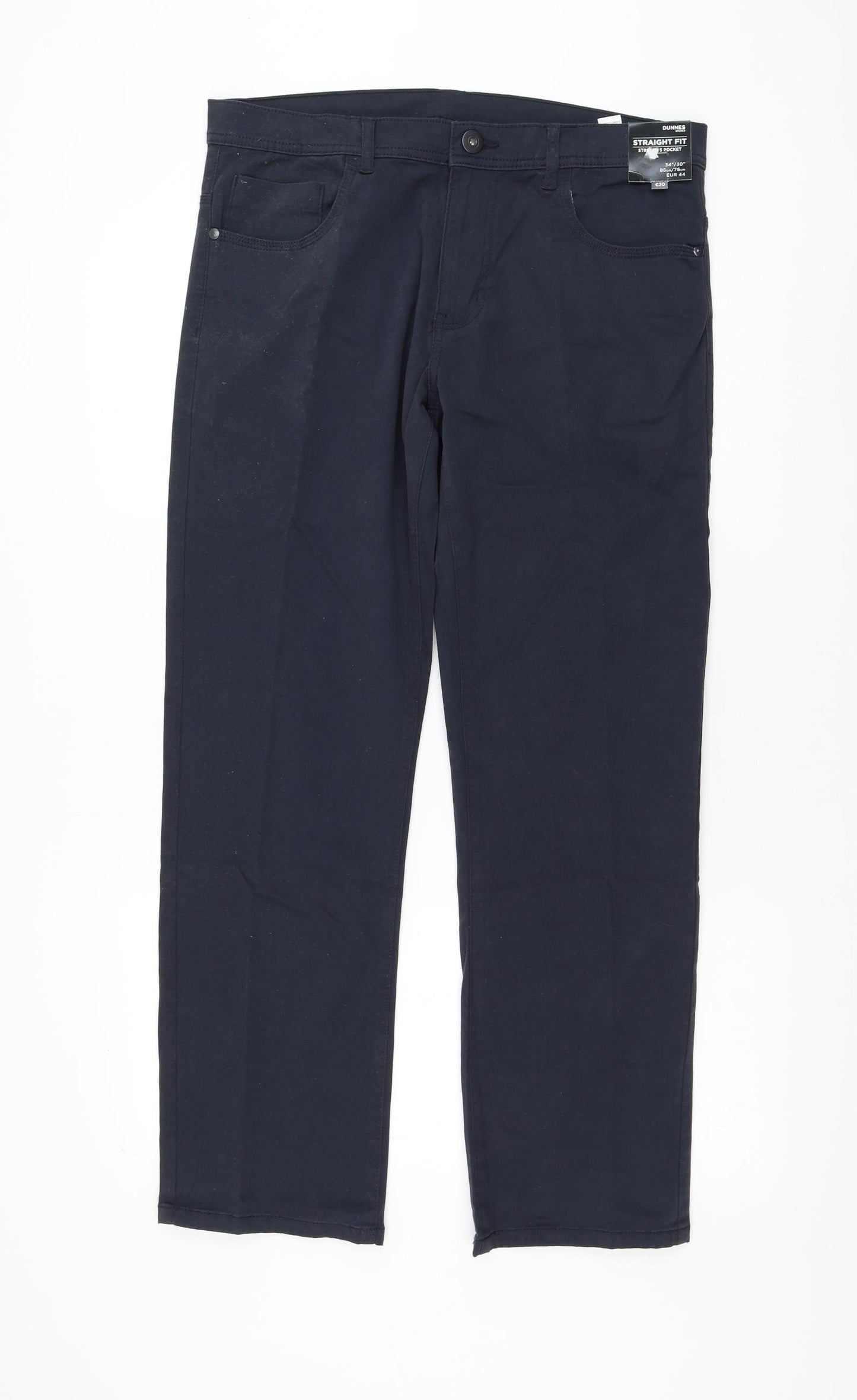 Dunnes Stores Mens Blue Cotton Trousers Size 34 in L29 in Regular Zip