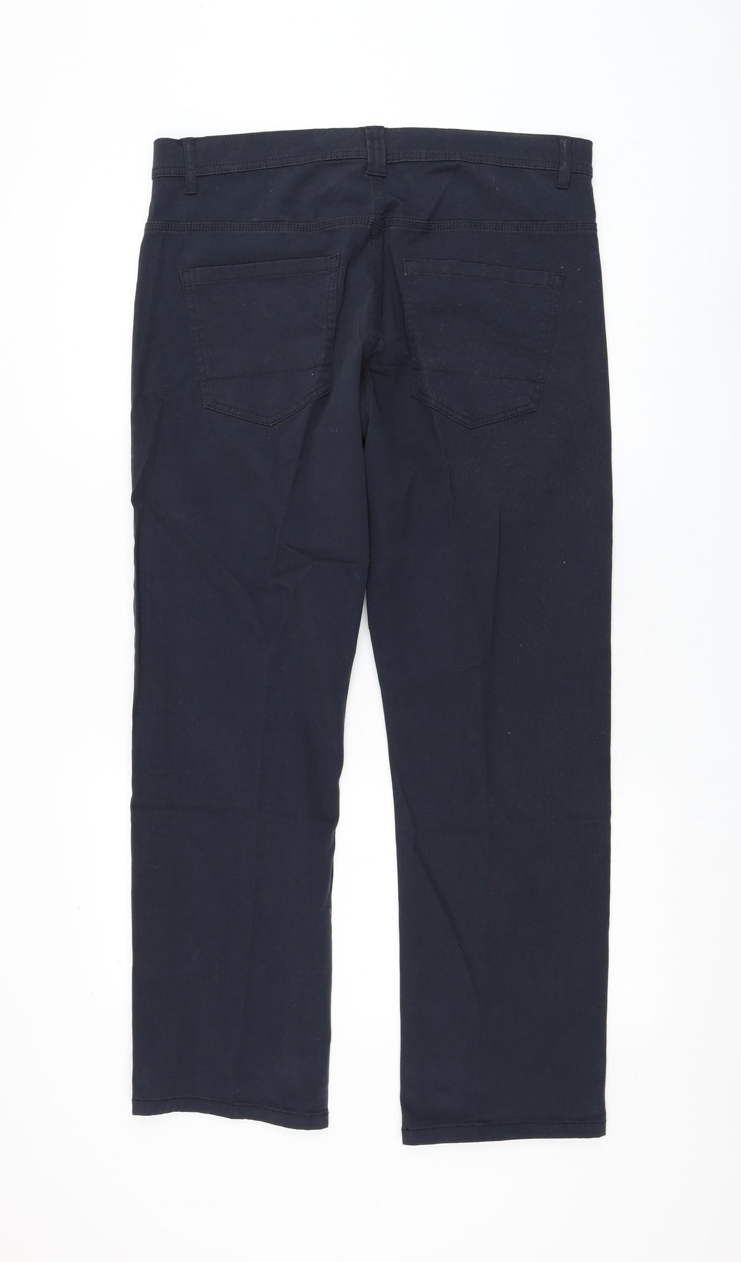 Dunnes Stores Mens Blue Cotton Trousers Size 34 in L29 in Regular Zip