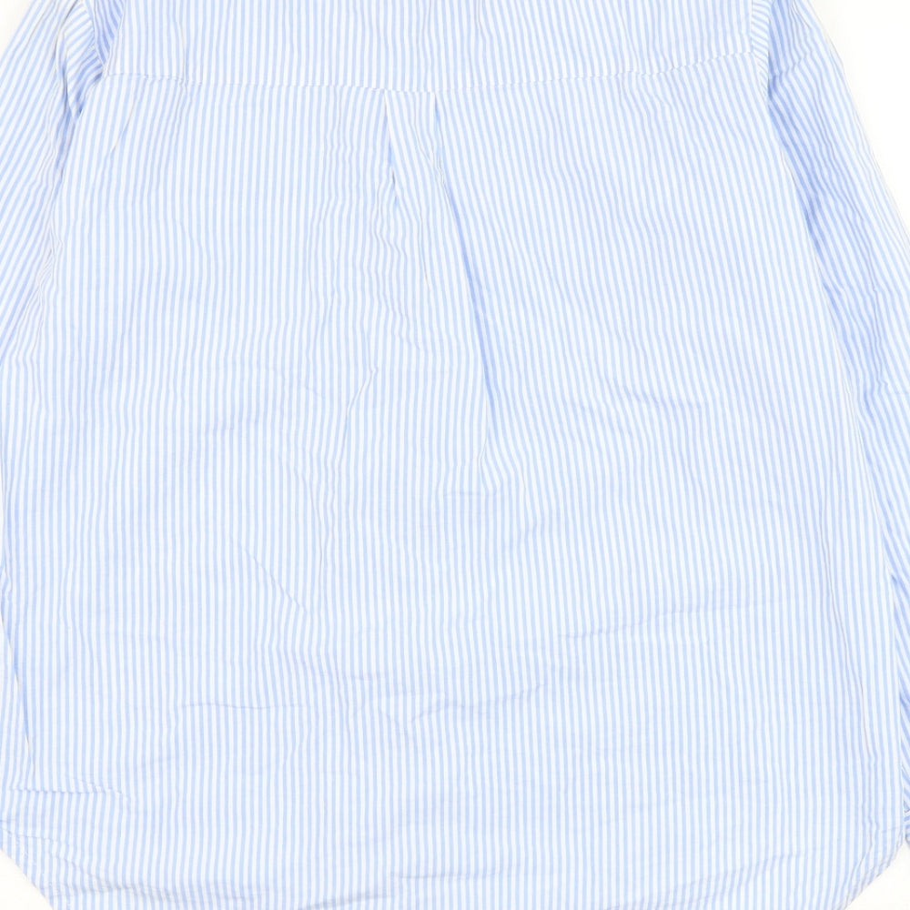 Exhibit Womens Blue Striped Cotton Basic Button-Up Size 14 Collared