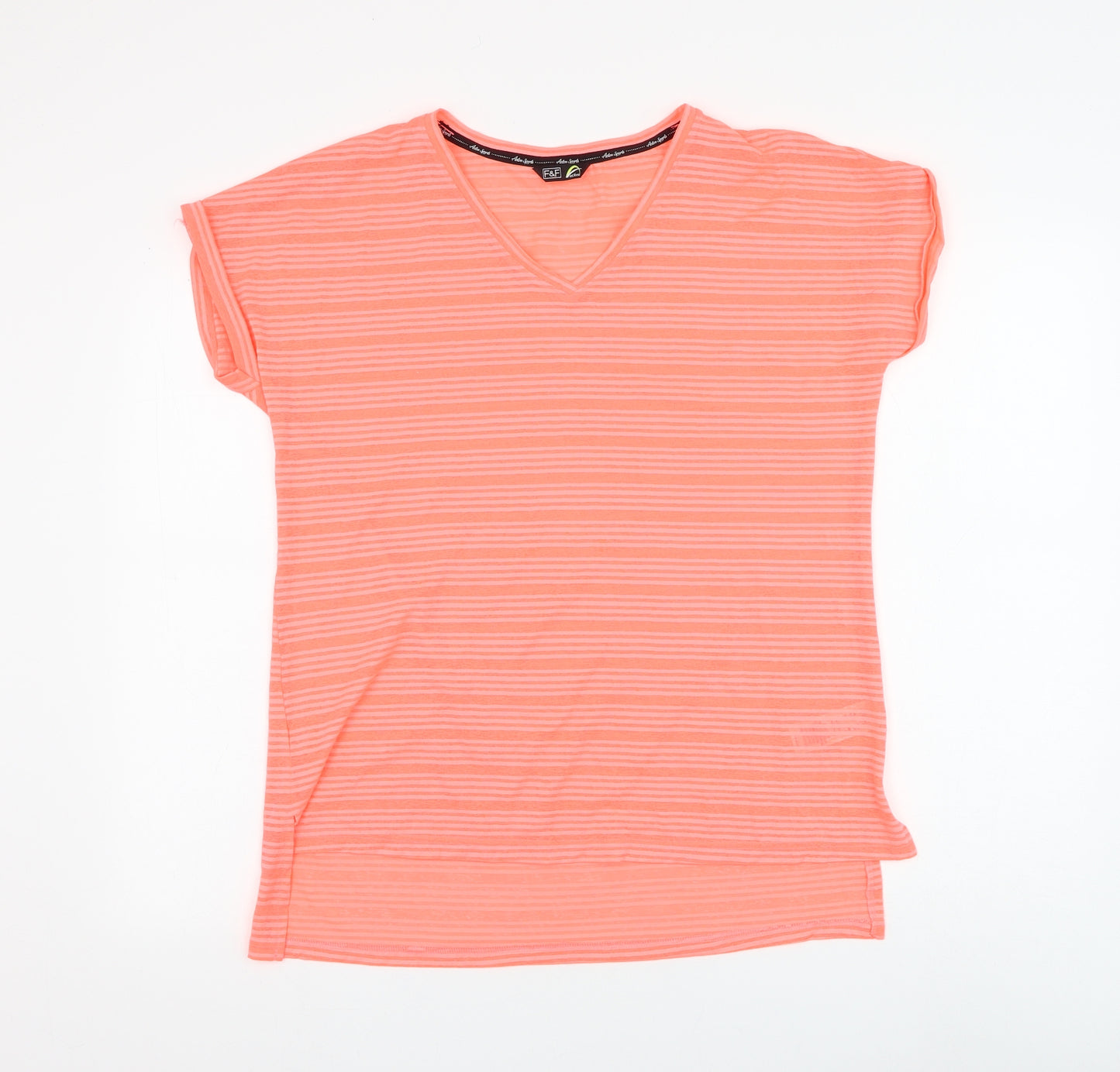 F&F Womens Pink Striped Polyester Basic T-Shirt Size 12 V-Neck Pullover