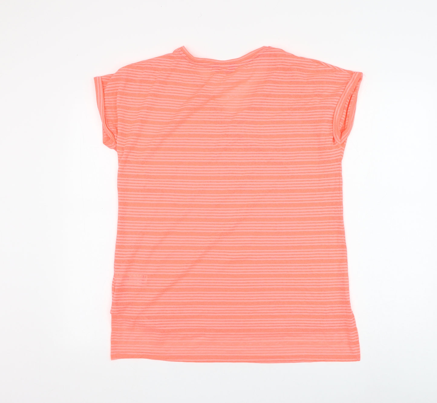 F&F Womens Pink Striped Polyester Basic T-Shirt Size 12 V-Neck Pullover