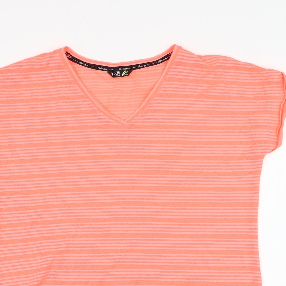 F&F Womens Pink Striped Polyester Basic T-Shirt Size 12 V-Neck Pullover