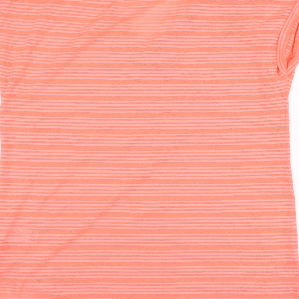 F&F Womens Pink Striped Polyester Basic T-Shirt Size 12 V-Neck Pullover