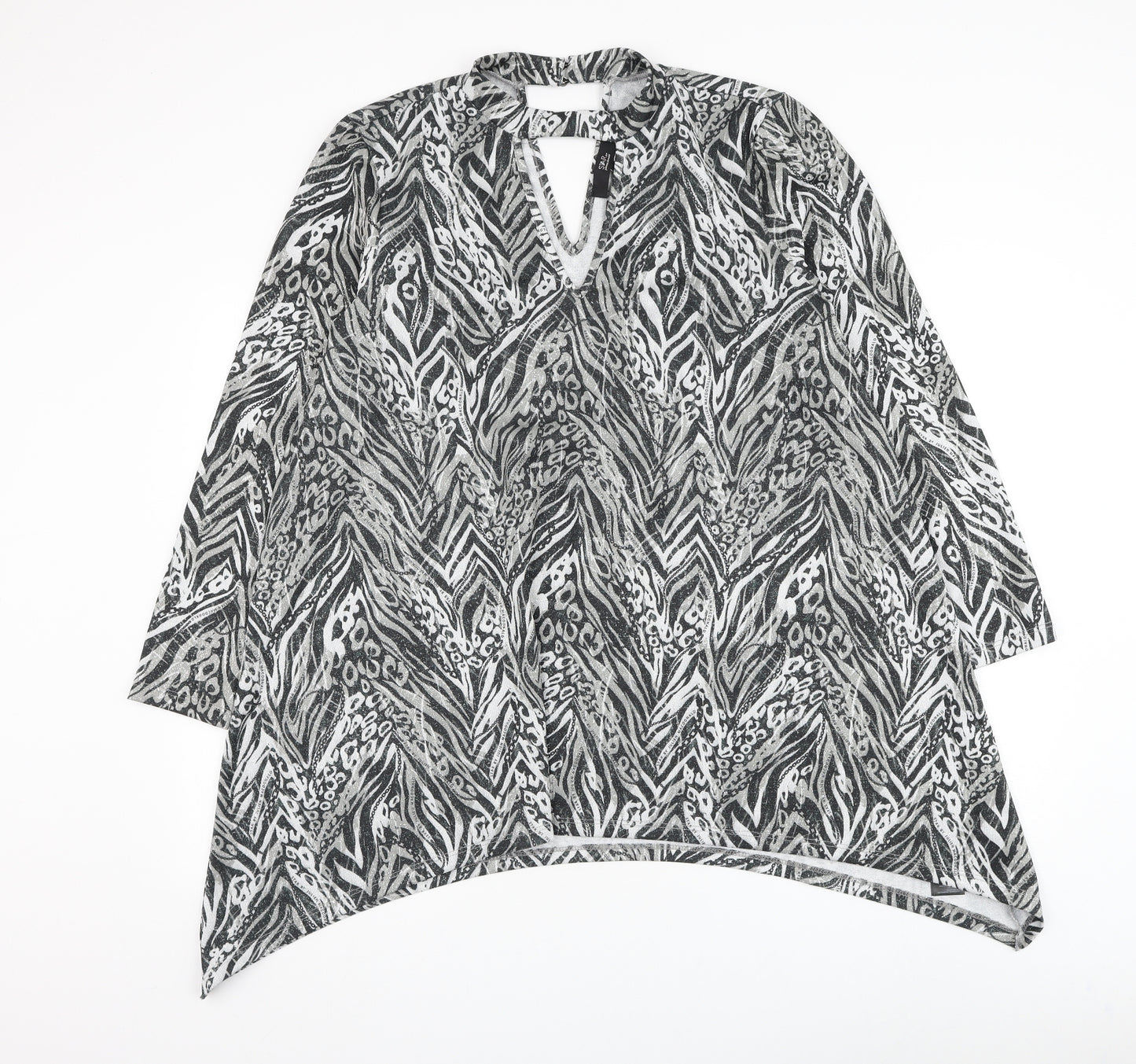 Debenhams Womens Grey Animal Print Polyester Basic Blouse Size 16 V-Neck