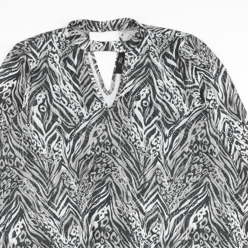 Debenhams Womens Grey Animal Print Polyester Basic Blouse Size 16 V-Neck