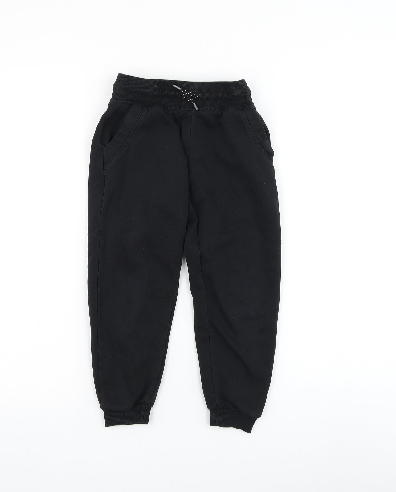 Primark Boys Black Cotton Jogger Trousers Size 5-6 Years Regular Drawstring