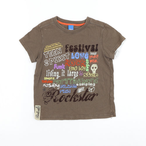 Adams Boys Brown Cotton Basic T-Shirt Size 4 Years Round Neck Pullover - Festival