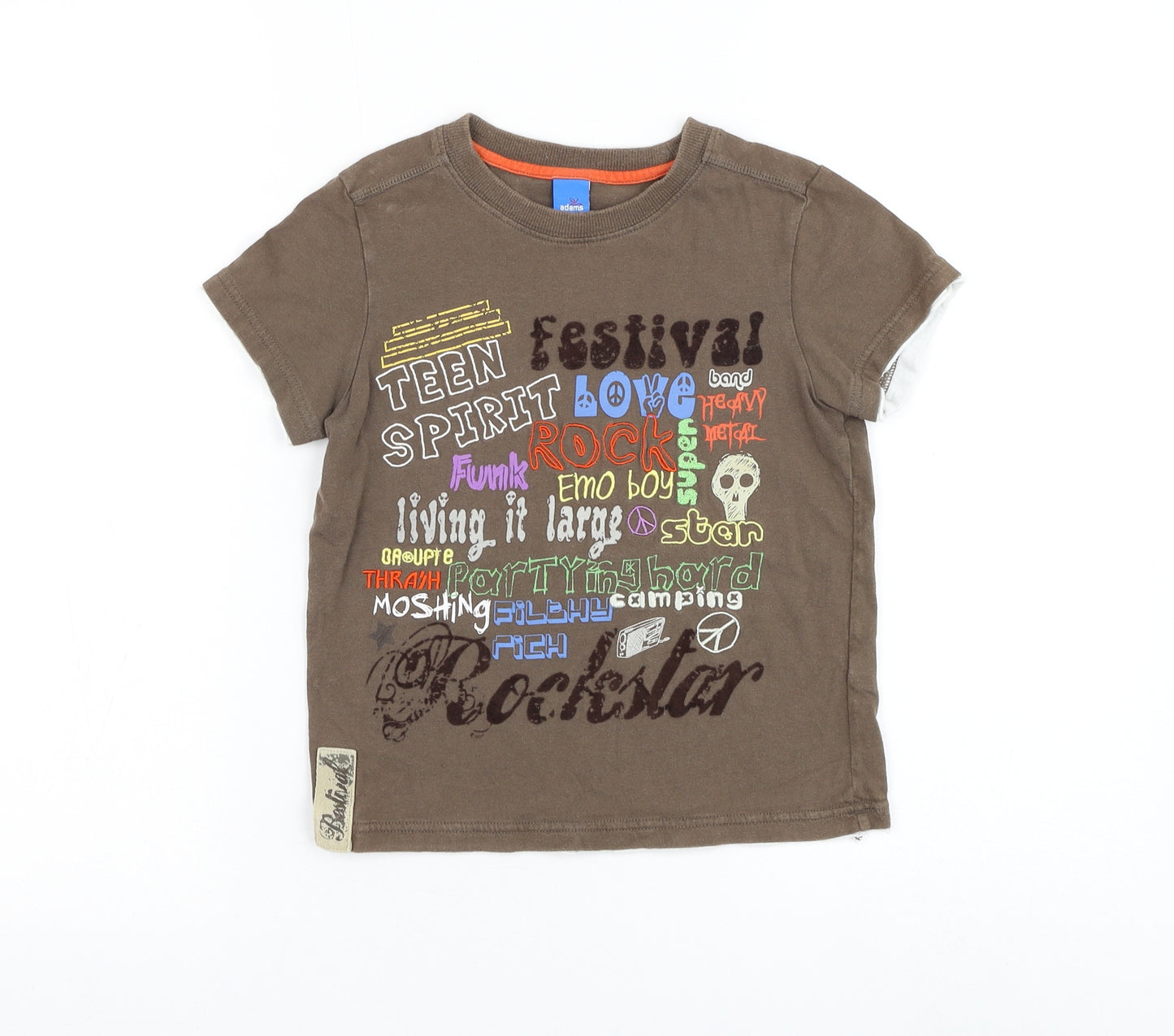 Adams Boys Brown Cotton Basic T-Shirt Size 4 Years Round Neck Pullover - Festival