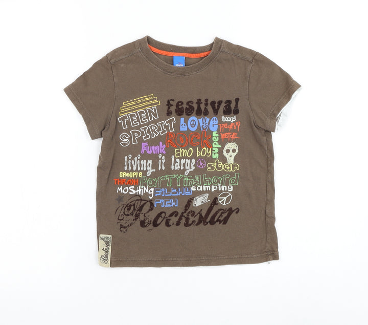 Adams Boys Brown Cotton Basic T-Shirt Size 4 Years Round Neck Pullover - Festival