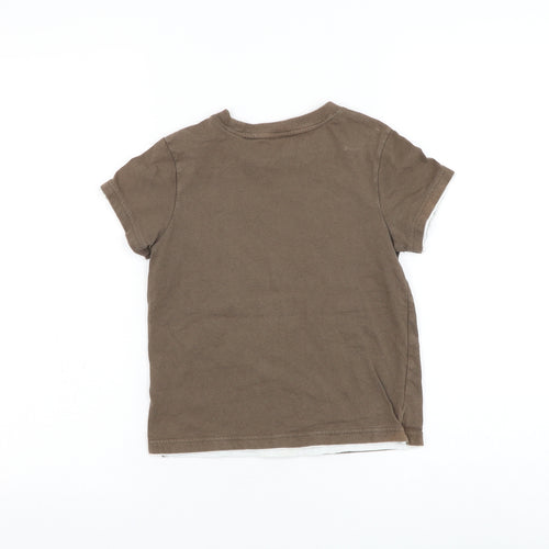 Adams Boys Brown Cotton Basic T-Shirt Size 4 Years Round Neck Pullover - Festival
