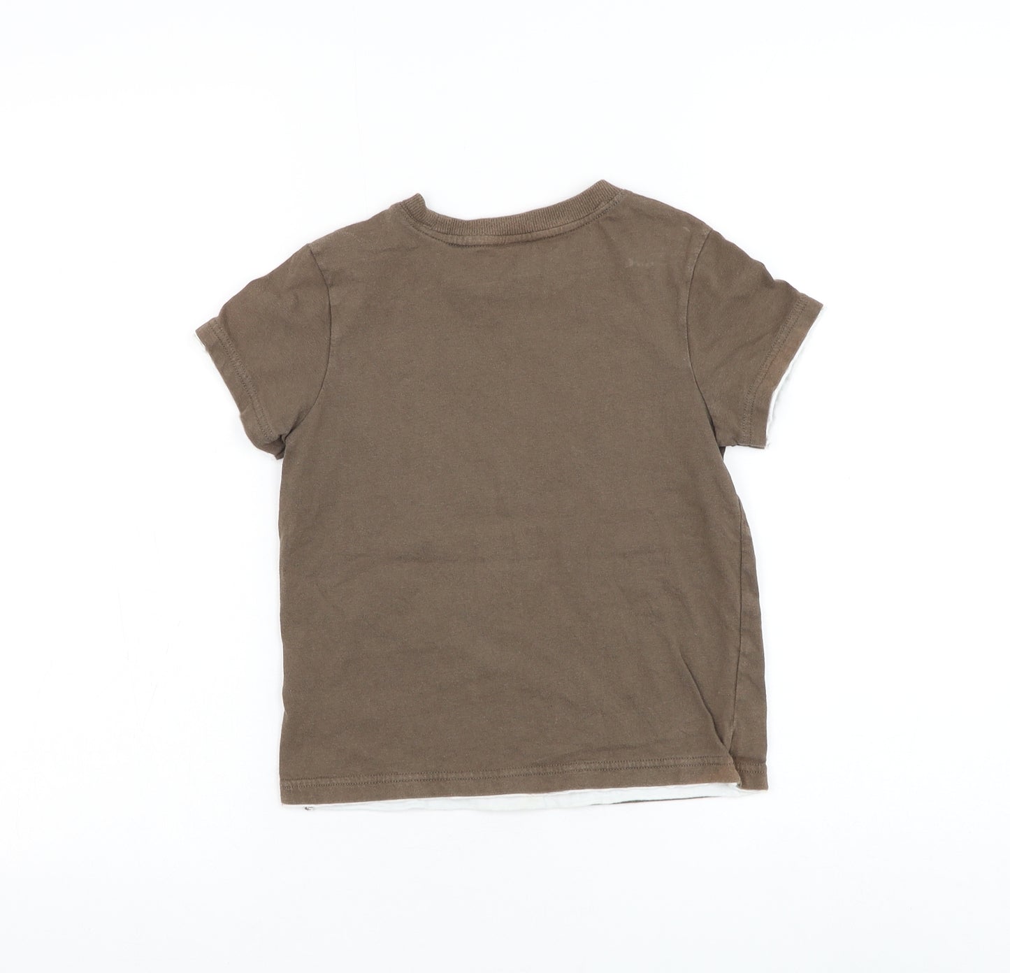 Adams Boys Brown Cotton Basic T-Shirt Size 4 Years Round Neck Pullover - Festival