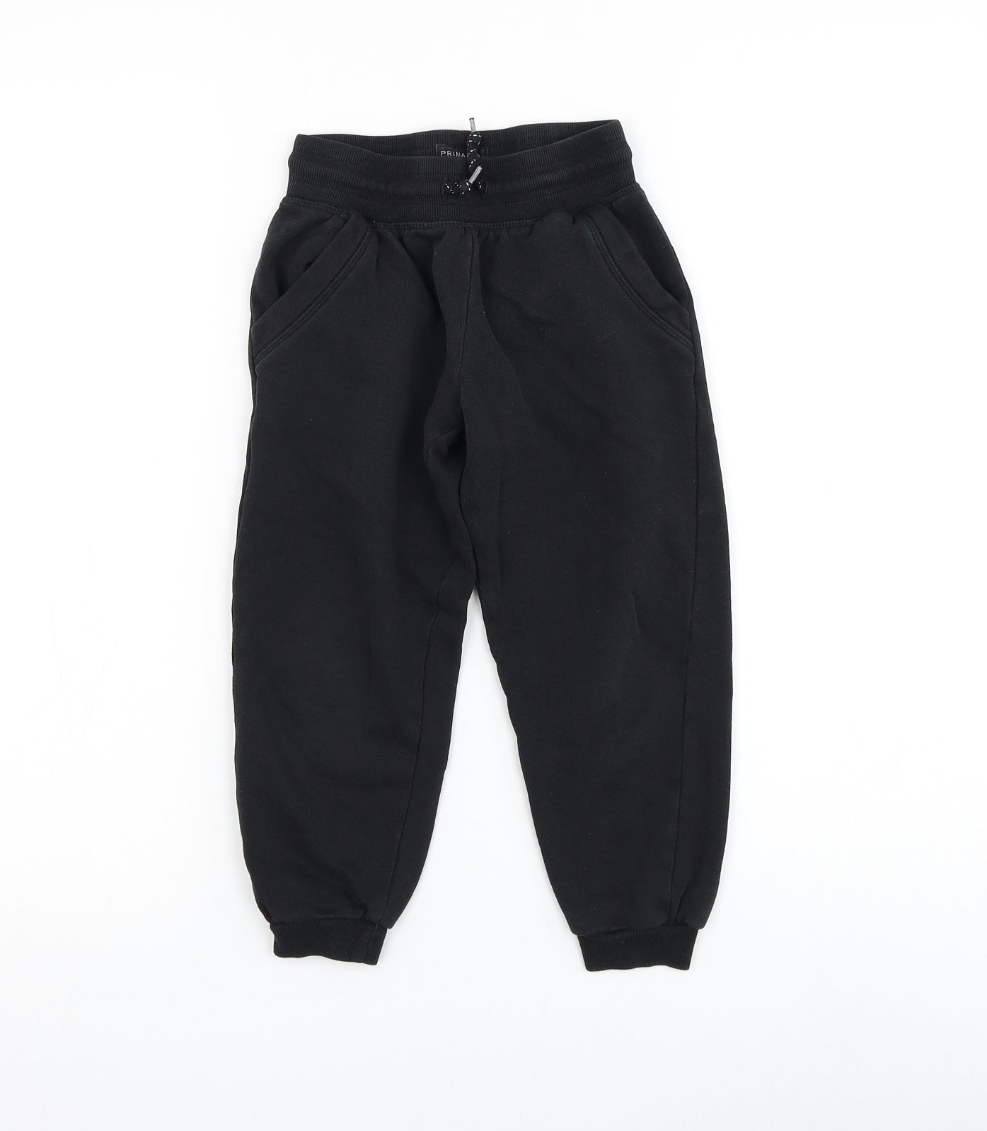 Primark Boys Black Cotton Jogger Trousers Size 5-6 Years Regular Drawstring