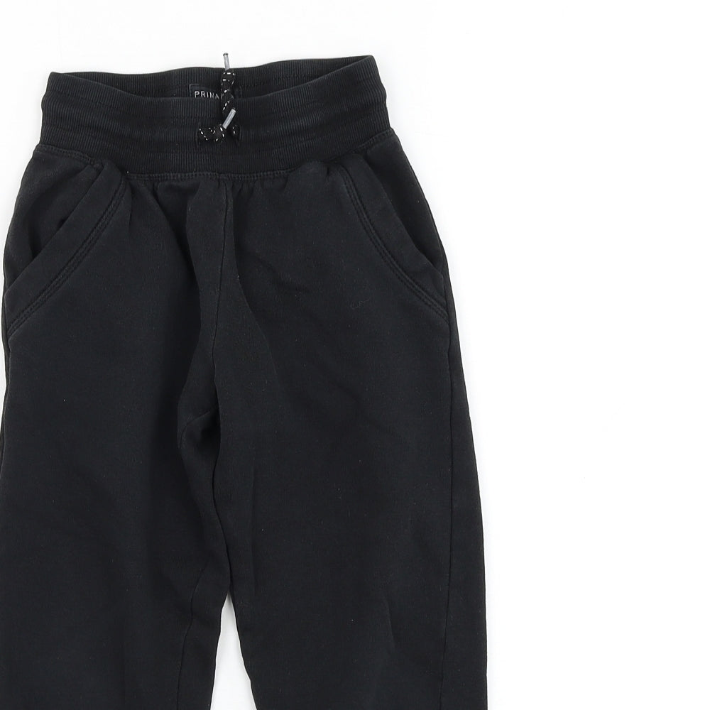 Primark Boys Black Cotton Jogger Trousers Size 5-6 Years Regular Drawstring