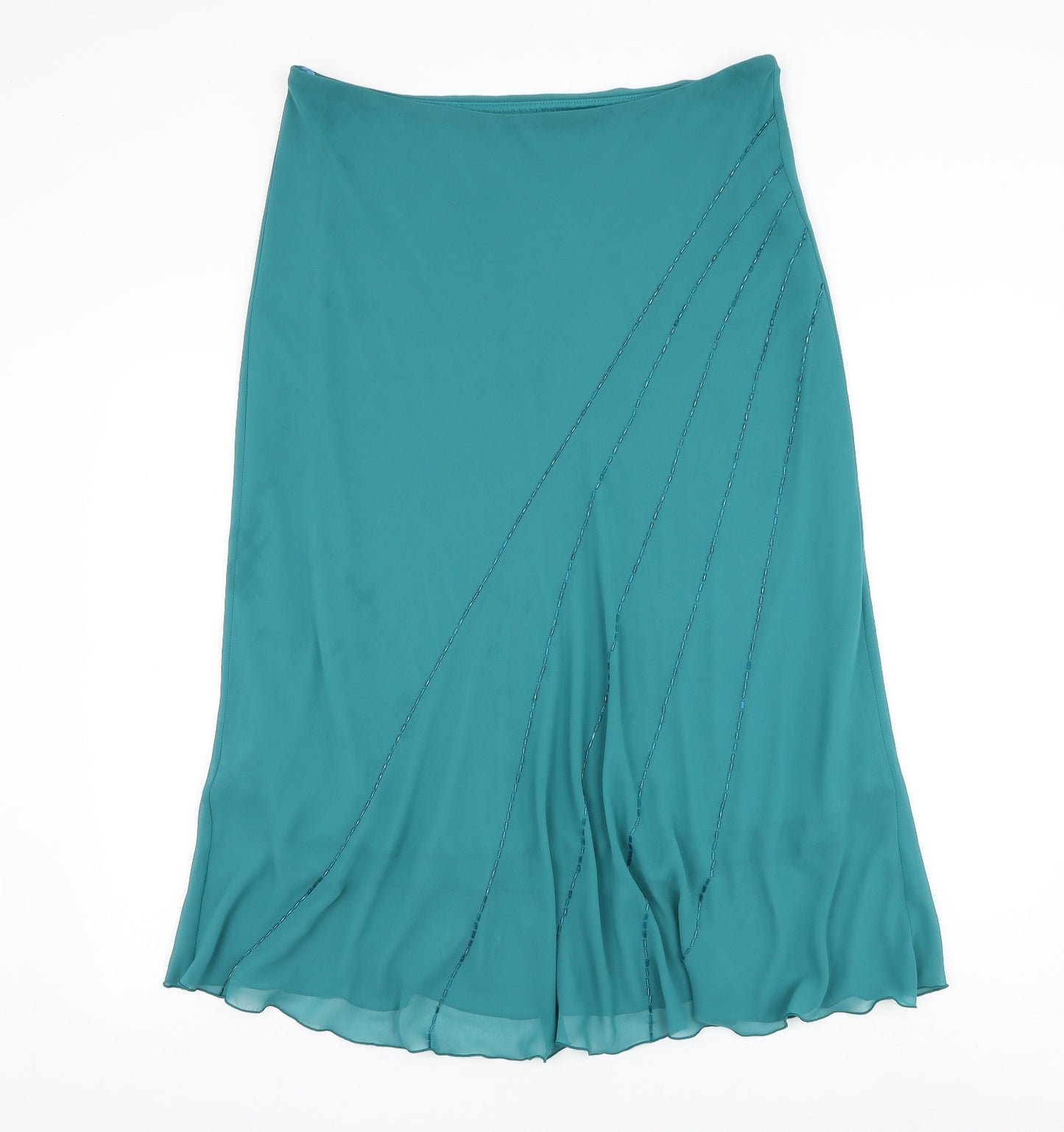 Preworn Womens Green Polyester Flare Skirt Size 34 in