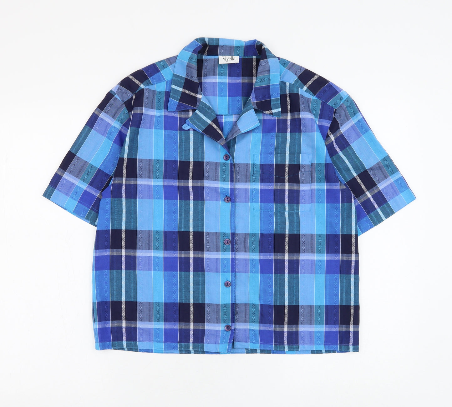 Viyella Womens Blue Plaid Polyester Basic Button-Up Size 10 Collared
