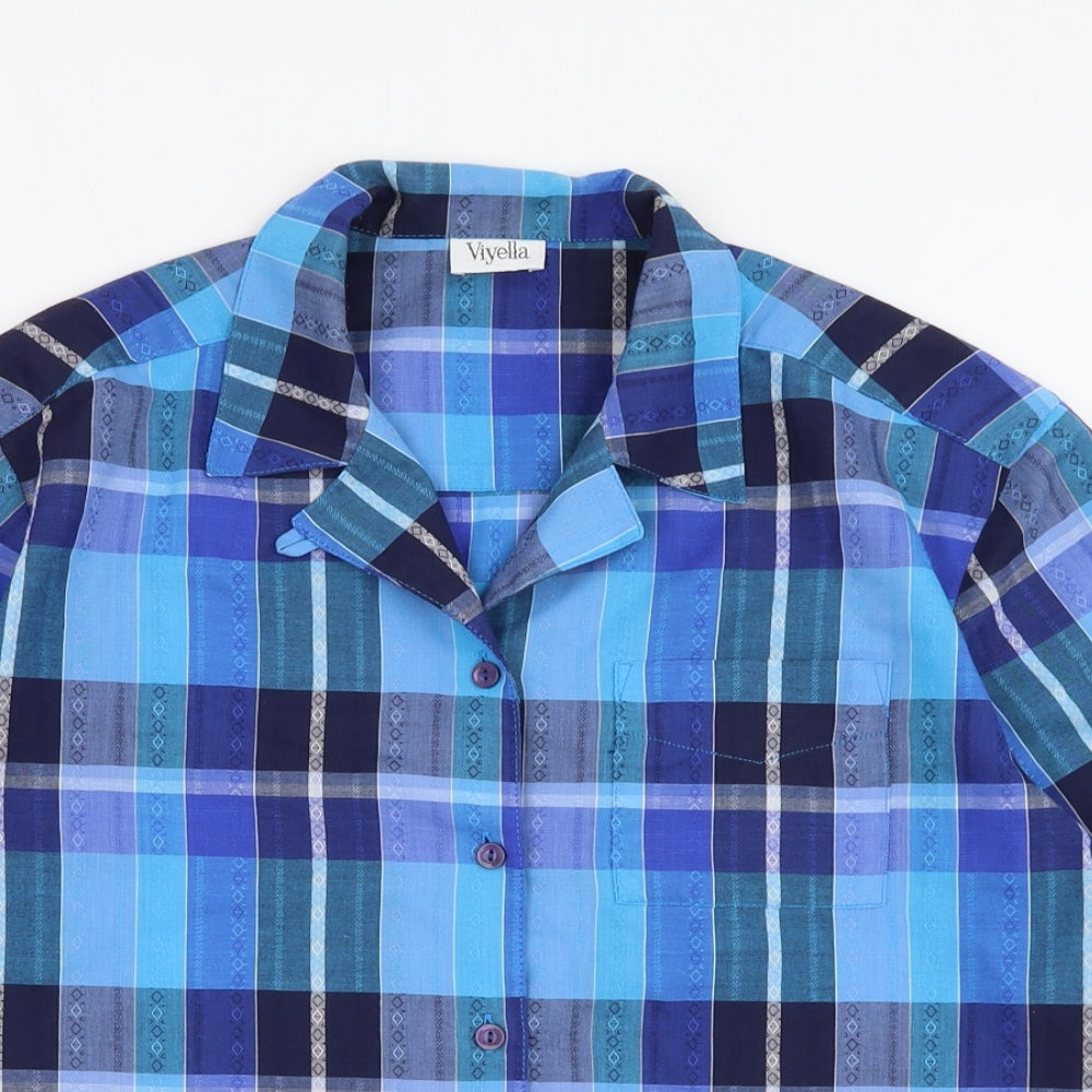 Viyella Womens Blue Plaid Polyester Basic Button-Up Size 10 Collared