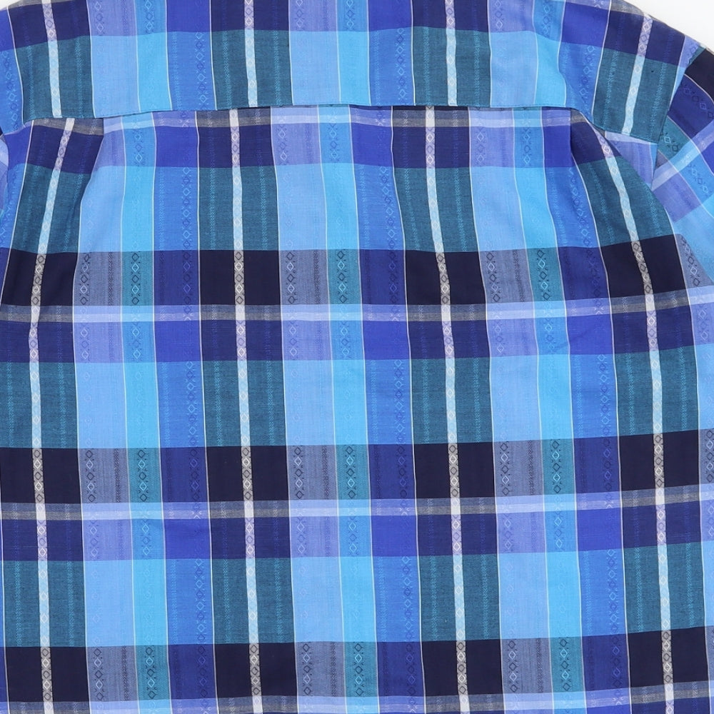 Viyella Womens Blue Plaid Polyester Basic Button-Up Size 10 Collared