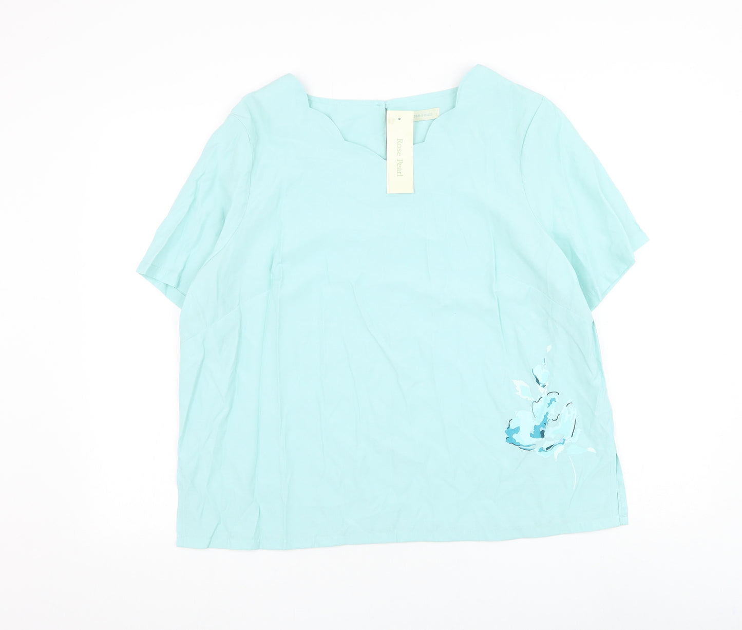 Rose Pearl Womens Blue Viscose Basic Blouse Size 18 V-Neck - Flower