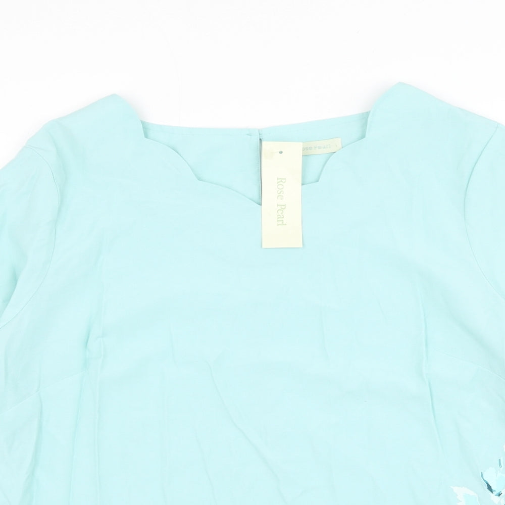 Rose Pearl Womens Blue Viscose Basic Blouse Size 18 V-Neck - Flower