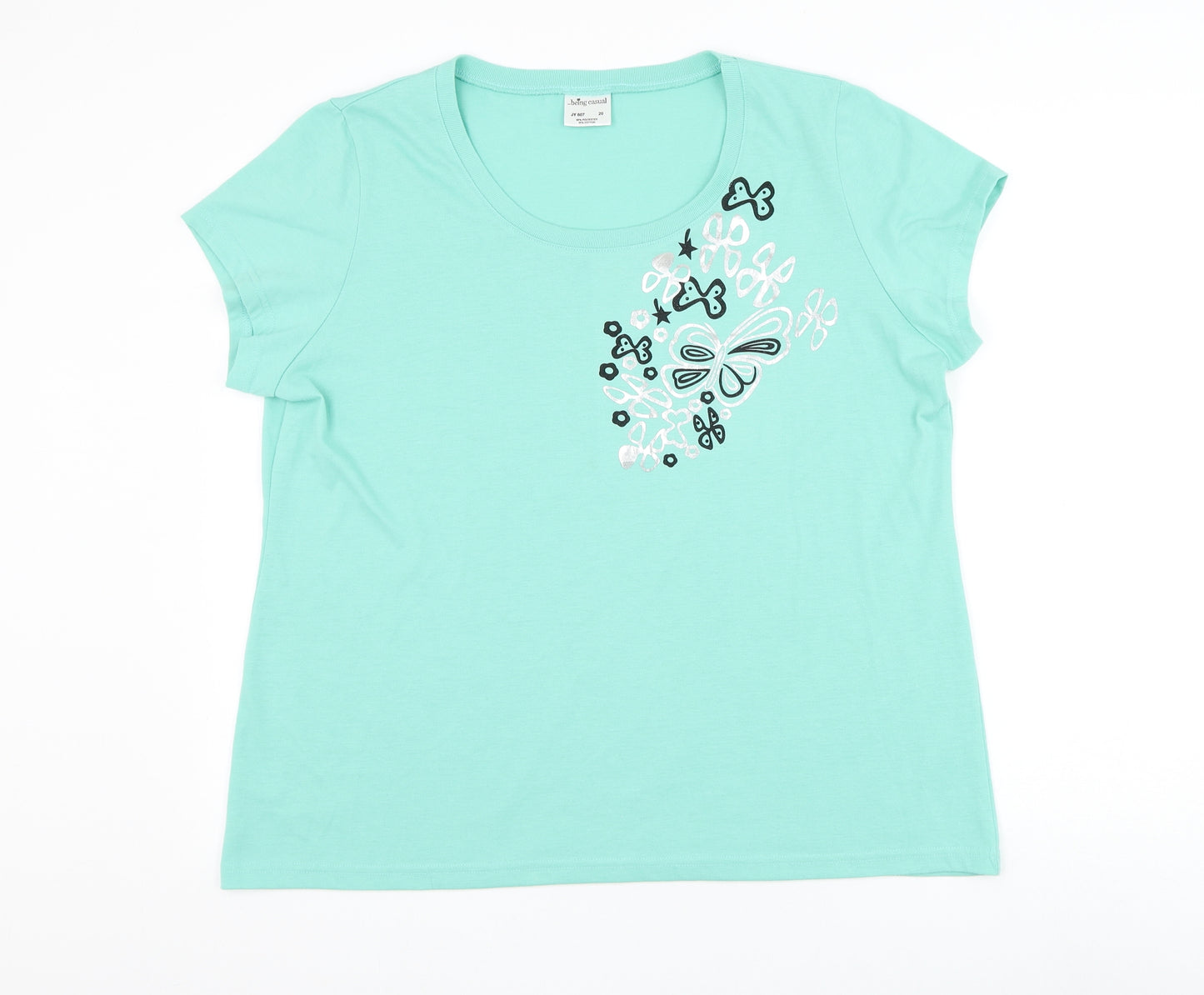 Being Casual Womens Green Polyester Basic T-Shirt Size 20 Scoop Neck - Butterfly