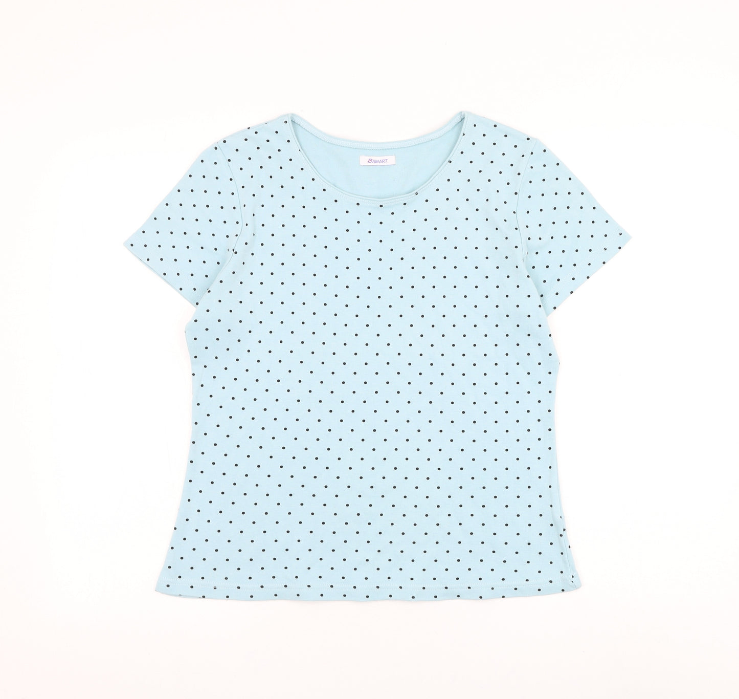 Damart Womens Blue Polka Dot Cotton Basic T-Shirt Size 10 Round Neck
