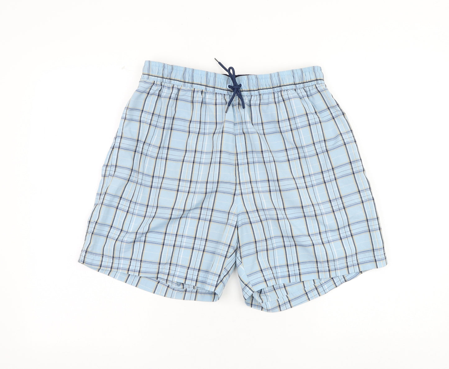 Cherokee Mens Blue Check Polyester Bermuda Shorts Size M L6 in Regular Drawstring