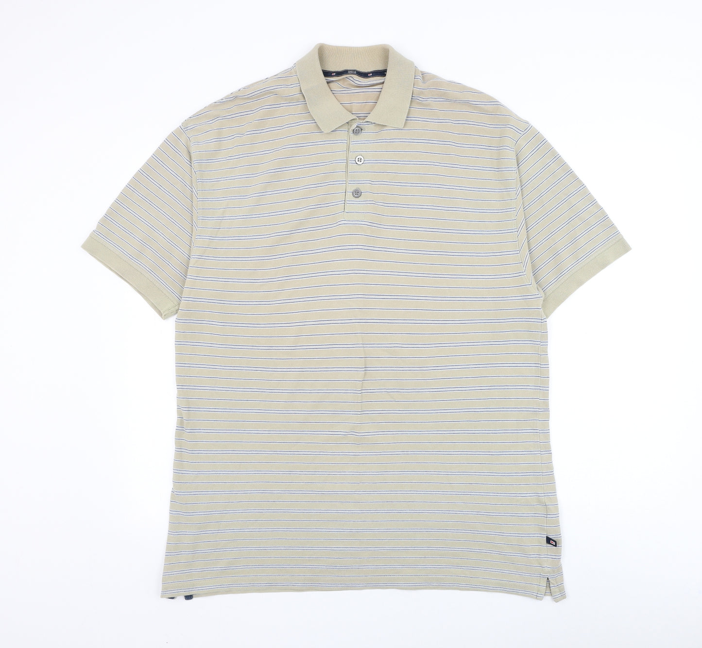 Marks and Spencer Mens Beige Striped Cotton Polo Size M Collared Button