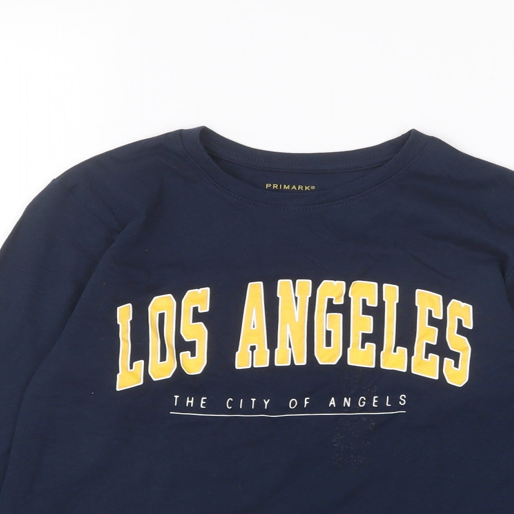 Primark Boys Blue Cotton Basic T-Shirt Size 9-10 Years Round Neck Pullover - Los Angeles
