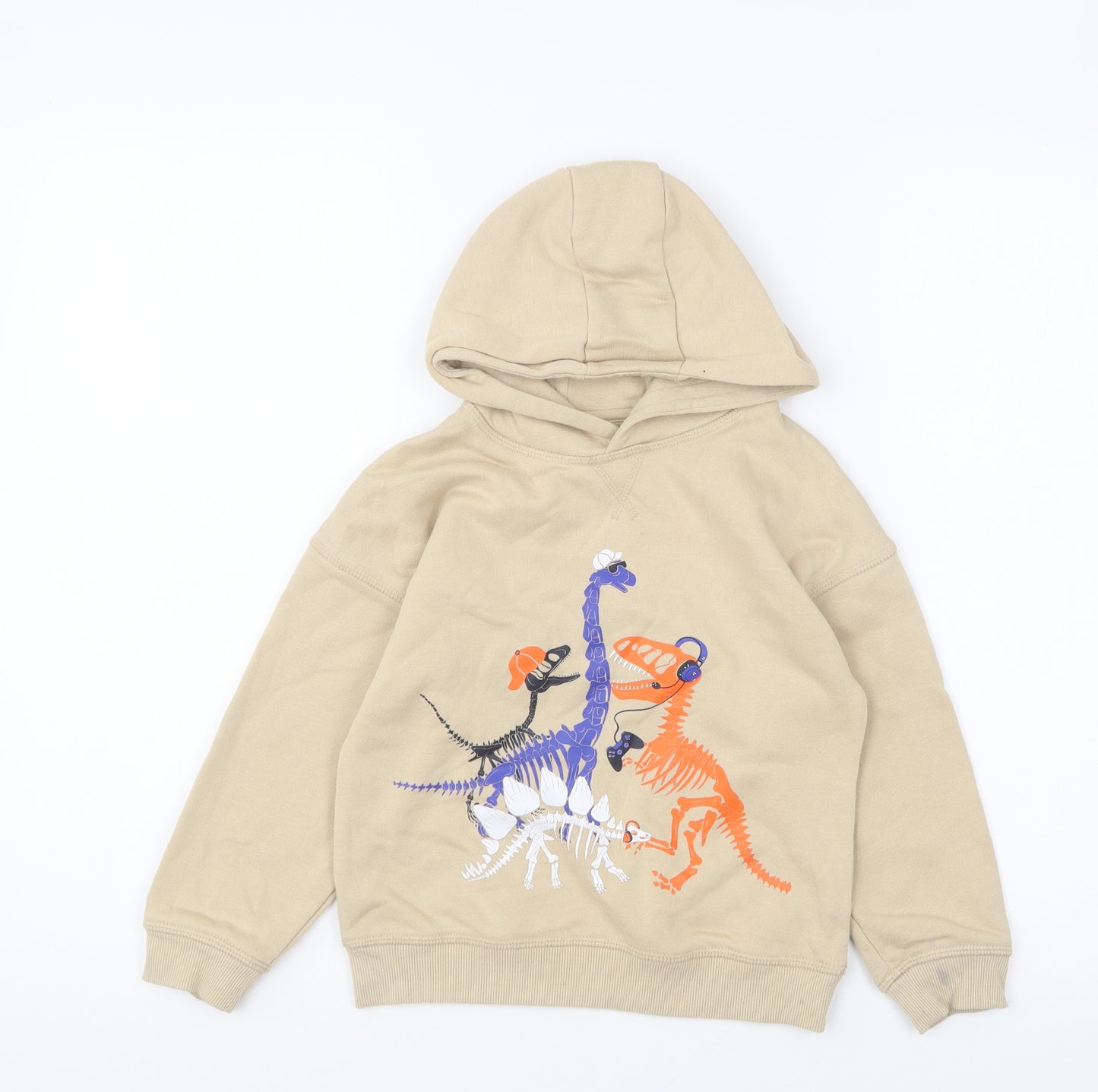 Primark Boys Beige Cotton Pullover Hoodie Size 5-6 Years Pullover - Dinosaurs