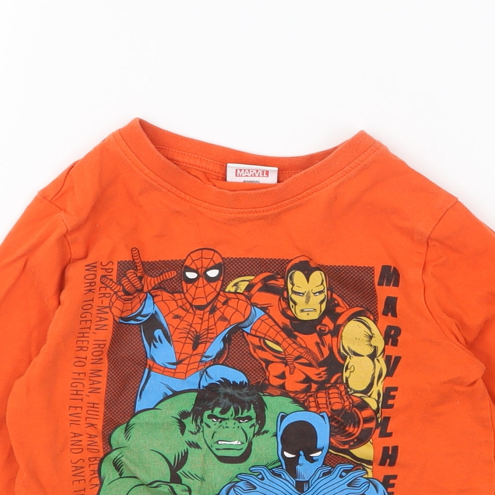 F&F Boys Orange Cotton Basic T-Shirt Size 4-5 Years Round Neck Pullover - Marvel