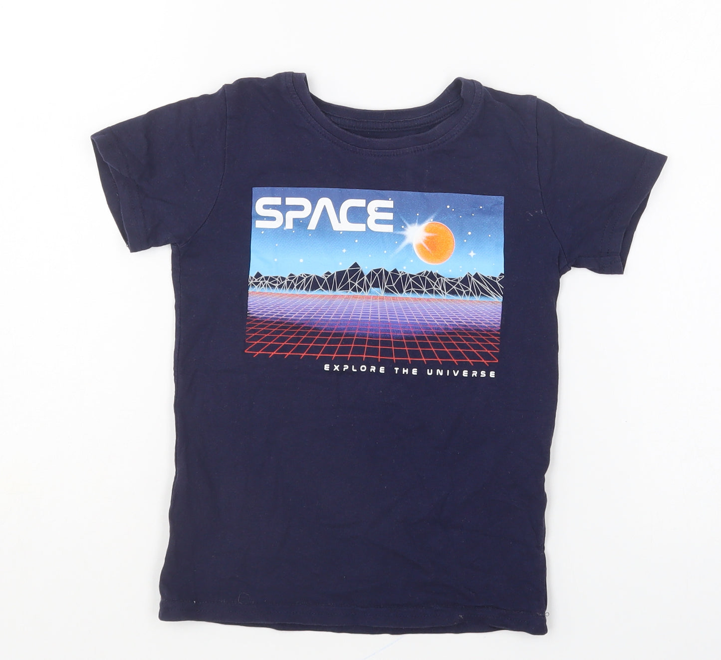 Dunnes Stores Boys Blue Cotton Basic T-Shirt Size 3-4 Years Round Neck Pullover - Space