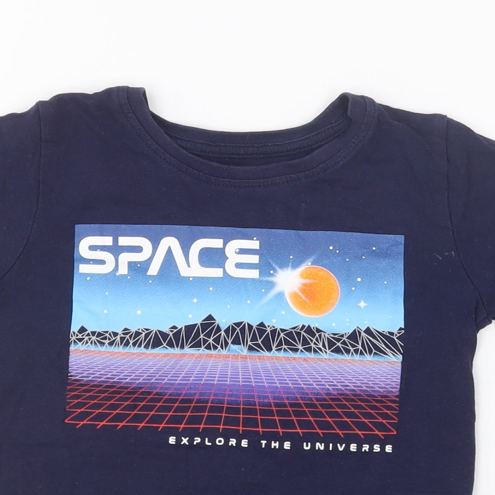 Dunnes Stores Boys Blue Cotton Basic T-Shirt Size 3-4 Years Round Neck Pullover - Space