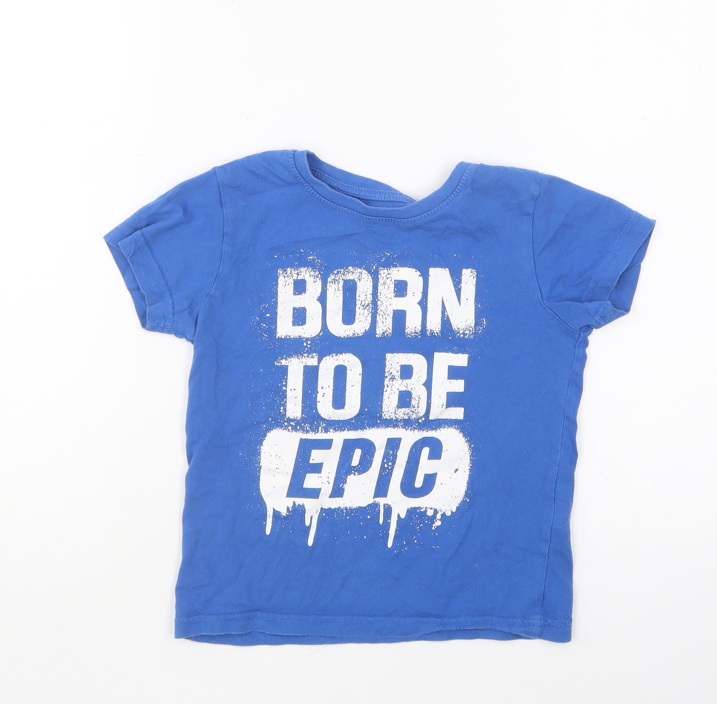 Primark Boys Blue Cotton Basic T-Shirt Size 4-5 Years Round Neck Pullover - Born To Be Epic