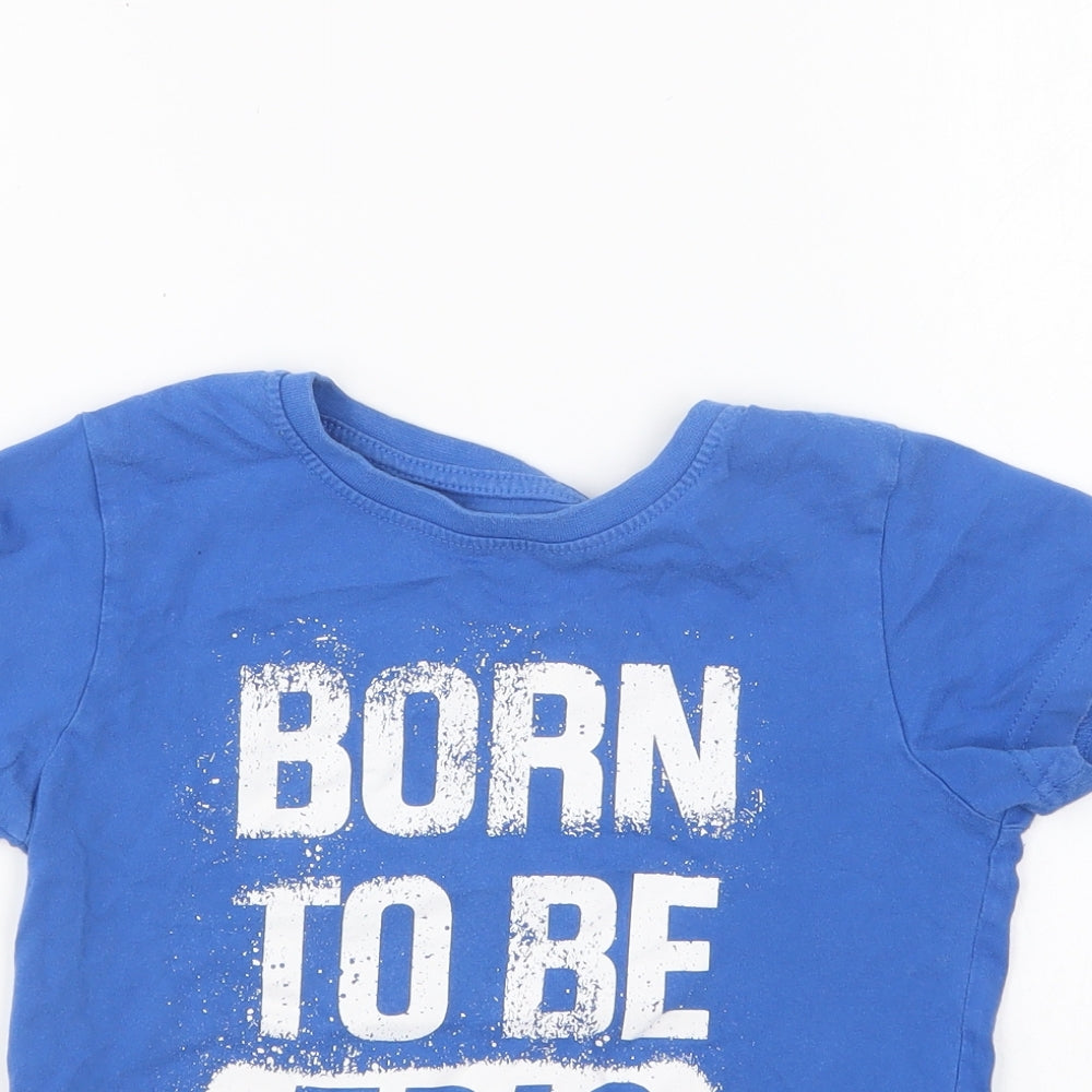 Primark Boys Blue Cotton Basic T-Shirt Size 4-5 Years Round Neck Pullover - Born To Be Epic