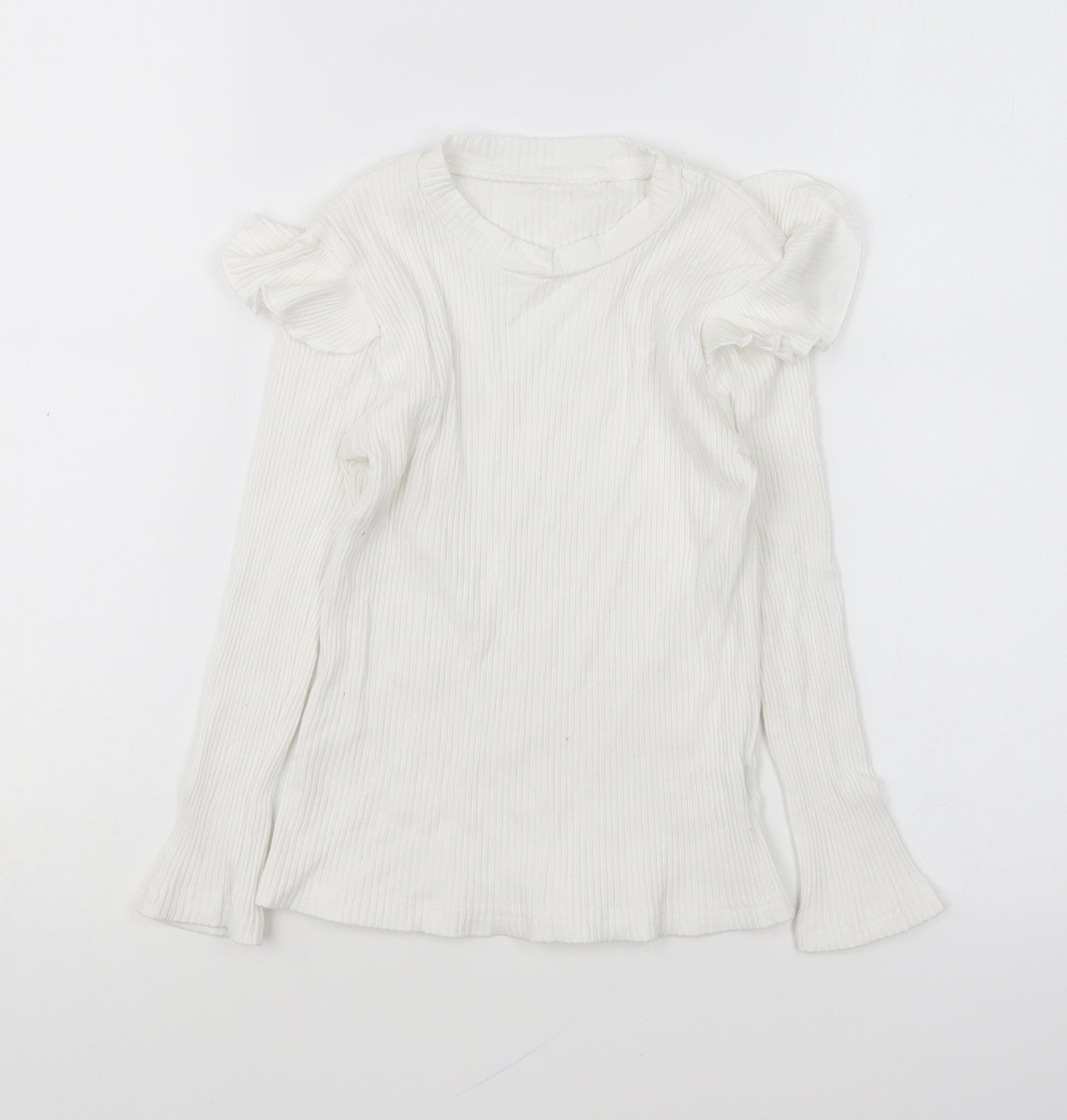 Preworn Girls White Round Neck Cotton Pullover Jumper Size 9-10 Years Pullover