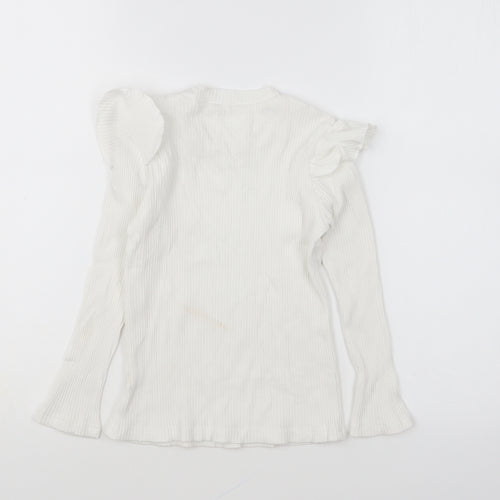 Preworn Girls White Round Neck Cotton Pullover Jumper Size 9-10 Years Pullover