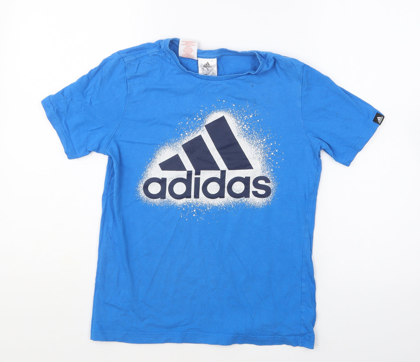 adidas Boys Blue Cotton Basic T-Shirt Size 11-12 Years Round Neck Pullover