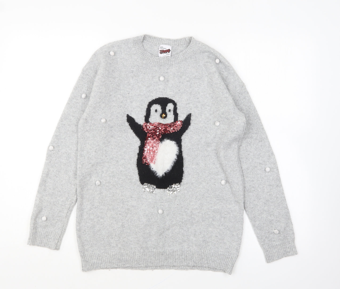 George Girls Grey Round Neck Polyester Pullover Jumper Size 12-13 Years Pullover - Christmas
