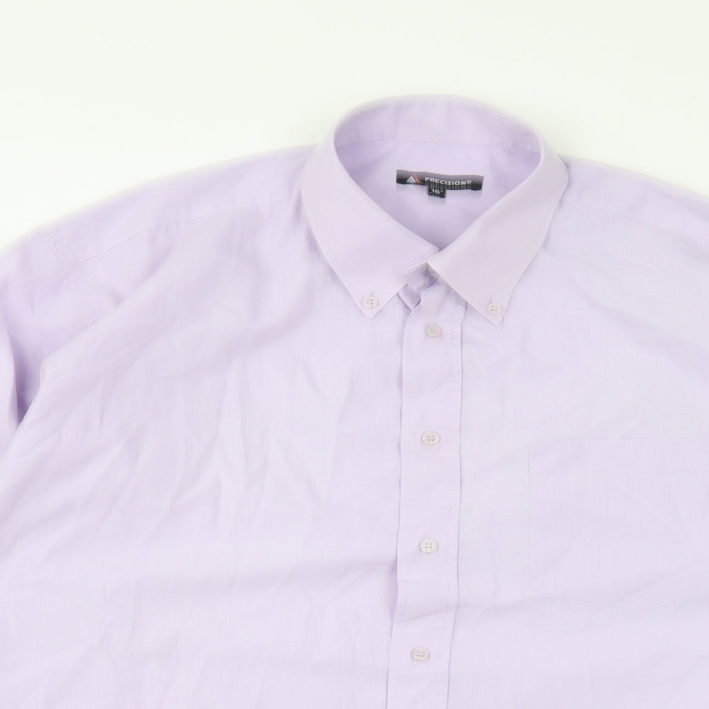 Precision Mens Purple Polyester Button-Up Size 16 Collared Button
