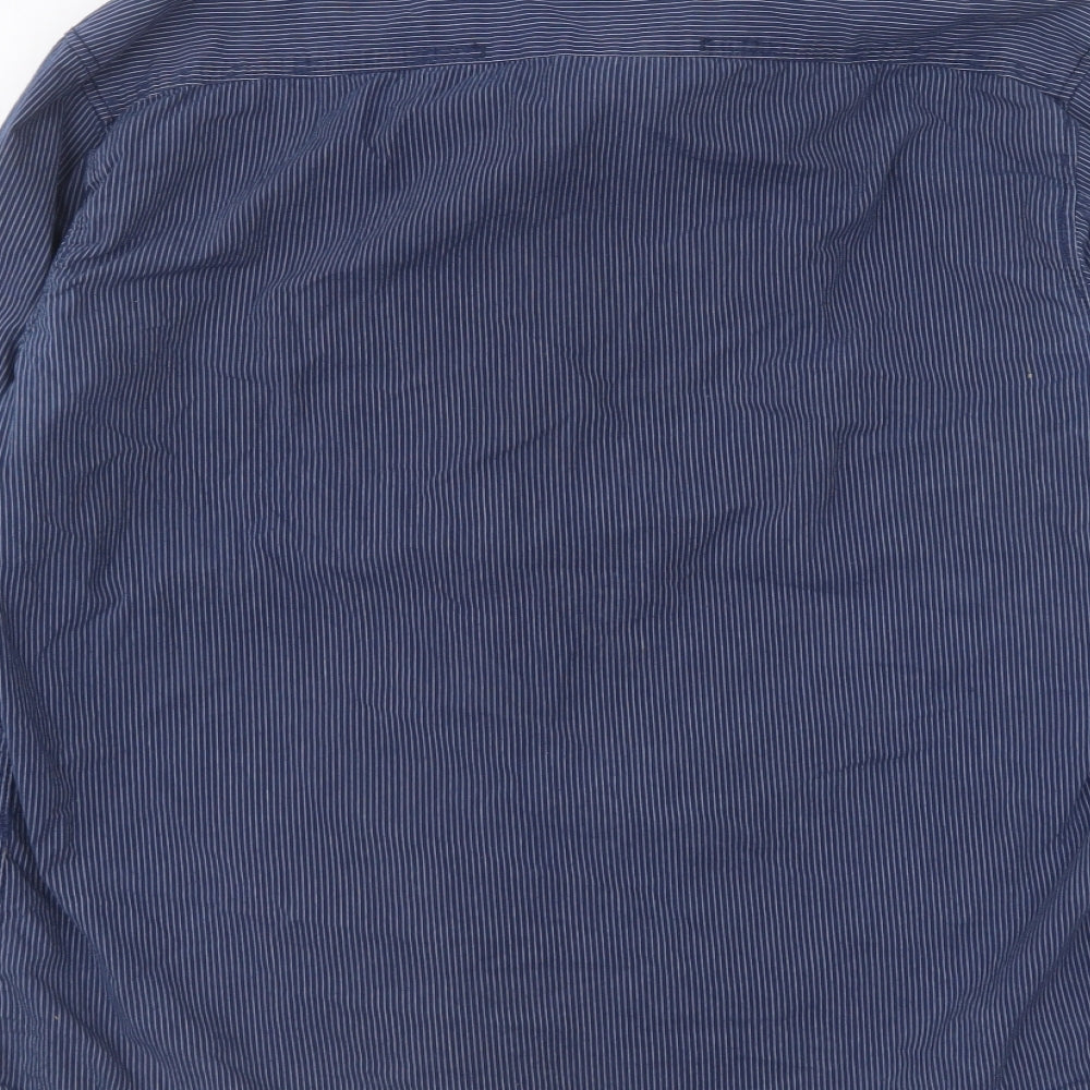 JACK & JONES Mens Blue Striped Cotton Button-Up Size L Collared Button