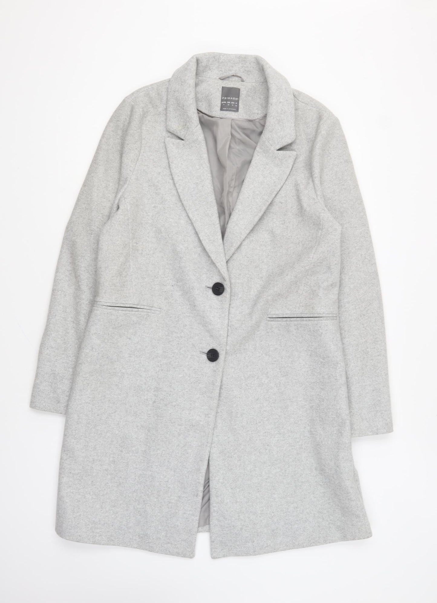 Primark Womens Grey Overcoat Coat Size 14 Button