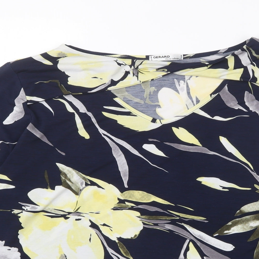 Gerard Womens Blue Floral Polyester Basic Blouse Size 14 High Neck