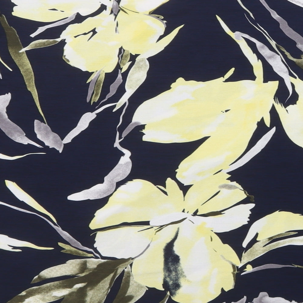 Gerard Womens Blue Floral Polyester Basic Blouse Size 14 High Neck