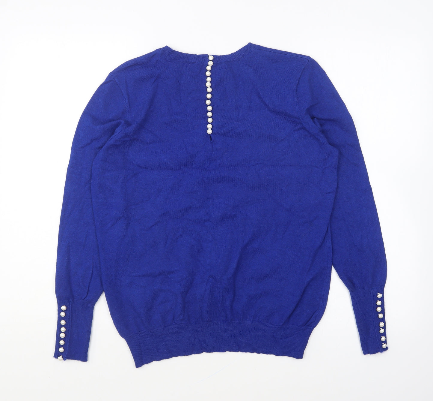 Savida Womens Blue Round Neck Viscose Pullover Jumper Size L