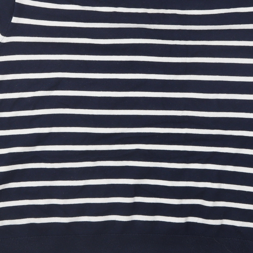 Marks and Spencer Womens Blue V-Neck Striped Cotton Pullover Jumper Size L