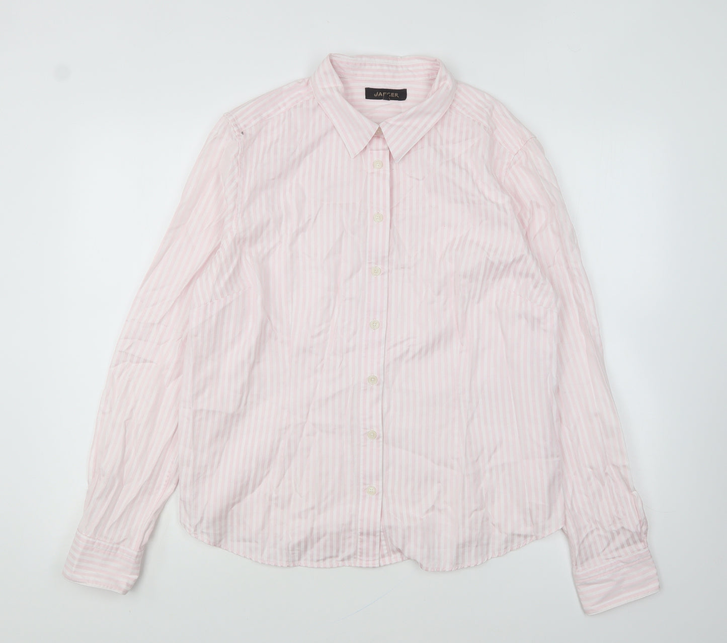 Jaeger Womens Pink Striped Cotton Basic Button-Up Size 16 Collared