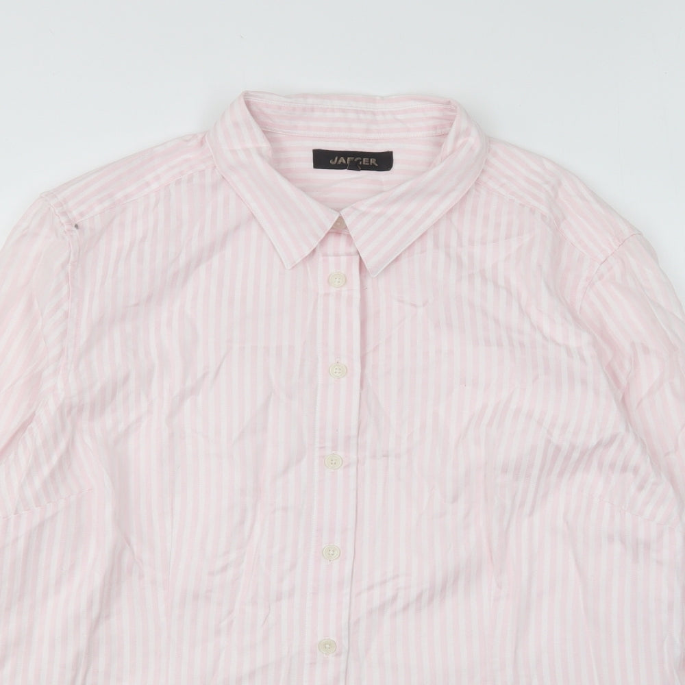 Jaeger Womens Pink Striped Cotton Basic Button-Up Size 16 Collared